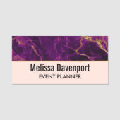 パープルモダン&金ゴールド抽象芸術大理石 名札 (正面)