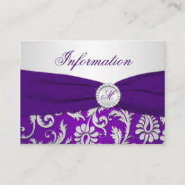 パープルモノグラムのとシルバーのダマスク情報カード エンクロージャーカード