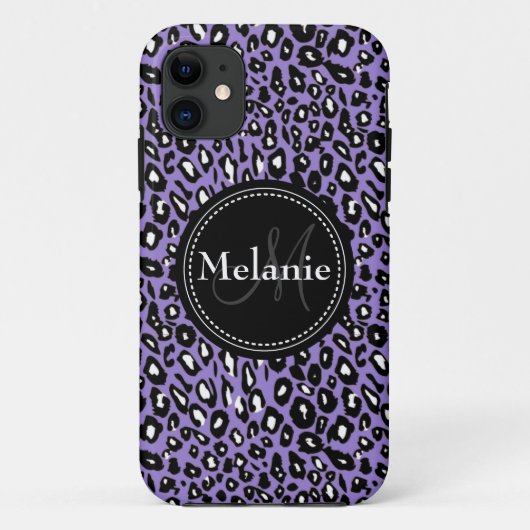 パープルモノグラムの白黒ヒョウ柄 Case-Mate iPhoneケース (裏面)