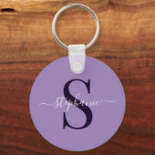 パープルモノグラムイニシャルファーストネームシンプルクラシック キーホルダー (正面)
