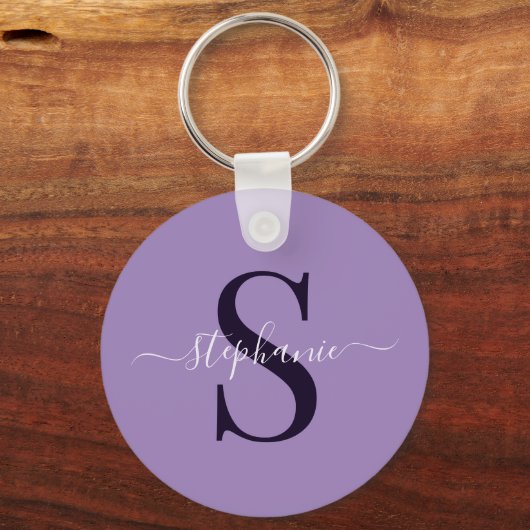 パープルモノグラムイニシャルファーストネームシンプルクラシック キーホルダー (正面)