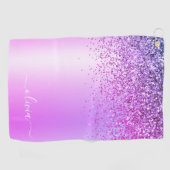 パープルモノグラムグリッタースパークルガーリースクリプト ゴルフタオル (横)