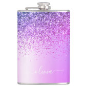 パープルモノグラムグリッタースパークルガーリースクリプト フラスク (正面)