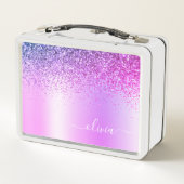 パープルモノグラムグリッタースパークルガーリースクリプト メタルランチボックス (裏面)