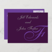 パープルモノグラムセーブ・ザ・デート案内 案内ポストカード (正面/裏面)