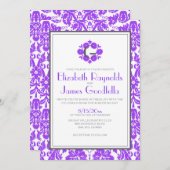 パープルモノグラムダマスクウェディング招待状 招待状 (正面/裏面)