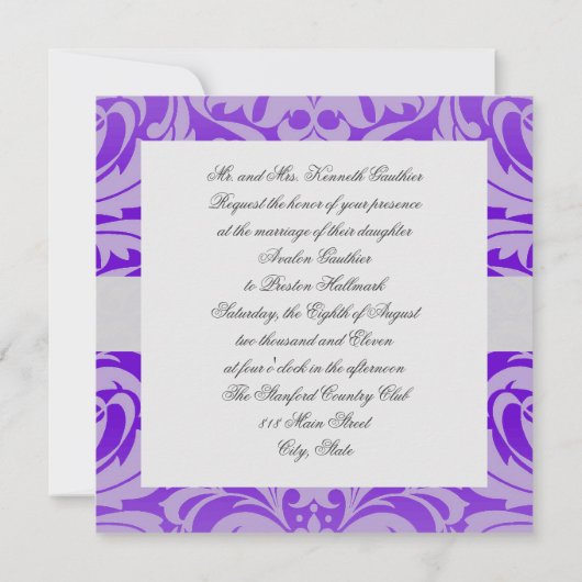 パープルモノグラムダマスクウェディング招待状 招待状 (裏面)