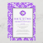 パープルモノグラムダマスクブライダルシャワー招待状 招待状 (正面/裏面)