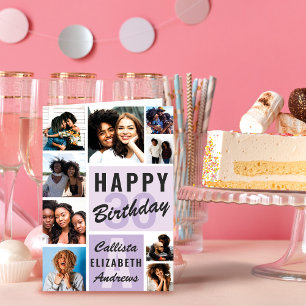 パープルモノグラムフォトコラージュハッピーバースデー カード