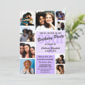 パープルモノグラムフォトコラージュハッピーバースデー 招待状 (スタンド正面)