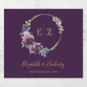 パープルモノグラムフローラリースボホ金ゴールドフレーム スパークリングワインラベル (シングルラベル)