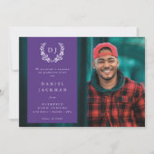 パープルモノグラムローレルリース卒業写真 案内状 (正面)