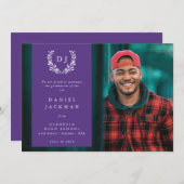 パープルモノグラムローレルリース卒業写真 案内状 (正面/裏面)