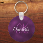 パープルモノグラム名ミニマルエレガントリスト キーホルダー (正面)