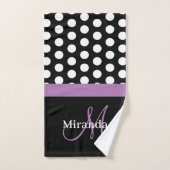 パープルモノグラム白黒水玉模様 バスタオルセット (ハンドタオル)