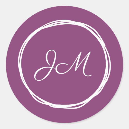 パープルモノグラム結婚式用シール ラウンドシール (正面)