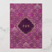 パープルモロッコアーチムスリム結婚ズ金ゴールド 箔招待状 (裏面)