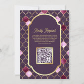 パープルモロッコクローバーQRコードムスリム結婚ズ 招待状 (裏面)