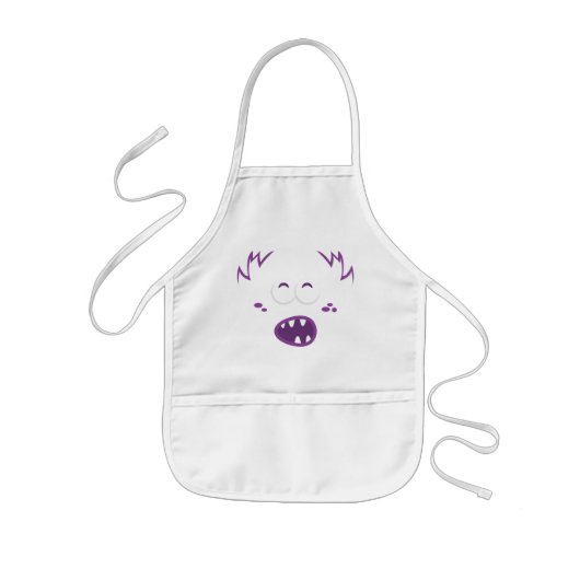 パープルモンスター顔キッズエプロン 子供用エプロン (正面)