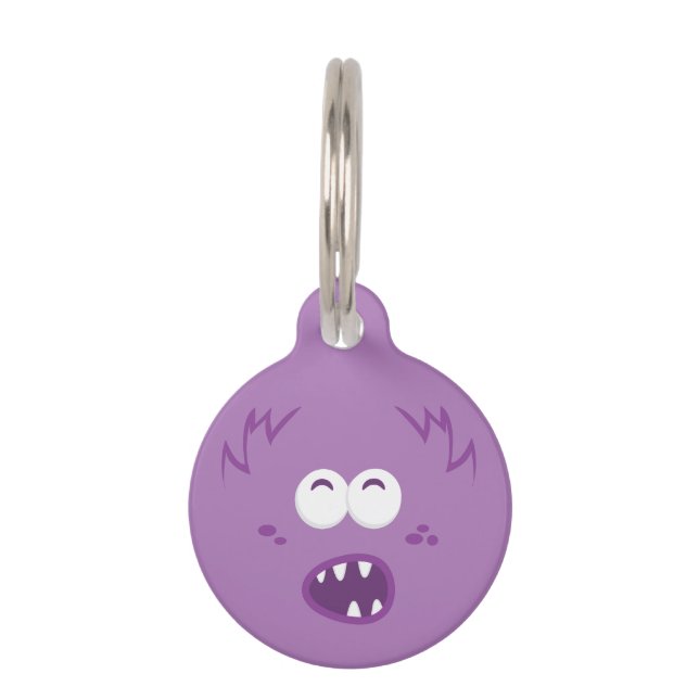 パープルモンスター顔ドッグラベル ペット　ネームタグ (正面)