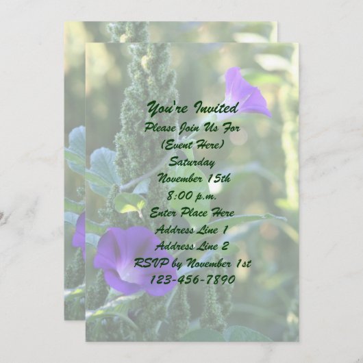 パープルモーニンググローリーフラワーズパーティー 招待状 (正面/裏面)