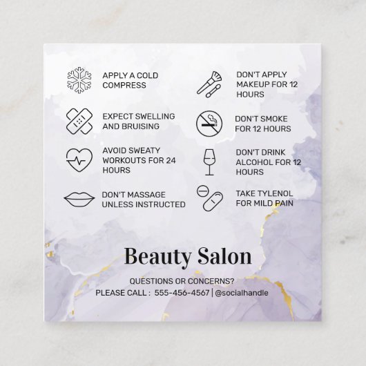 パープルモーブボトックスアフターケアスクエア名刺 スクエア名刺 (裏面)