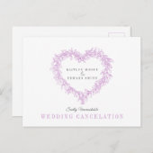 パープルヤドリギハートリース結婚式中止のお知らせ 案内ポストカード (正面/裏面)