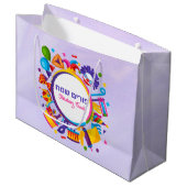 パープルユダヤ教ホリデープリム ラージペーパーバッグ (正面アングル)