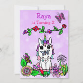 パープルユニコーンお洒落誕生日 招待状 (正面)