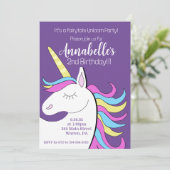 パープルユニコーンかわいらしユニコーンファンタジー誕生日 招待状 (スタンド正面)