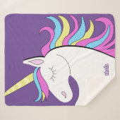 パープルユニコーンかわいらしユニコーンファンタジー シェルパブランケット (正面(横))