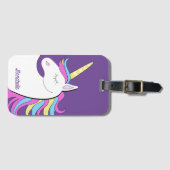 パープルユニコーンかわいらしユニコーンファンタジー ラゲッジタグ (正面横)