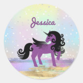 パープルユニコーンオンザパステルフェイクグリッタークラウドクラス ラウンドシール (正面)