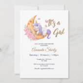 パープルユニコーンオンムーンベビーシャワー招待状 招待状 (正面)