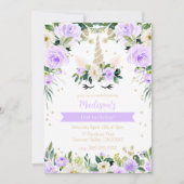 パープルユニコーンガーリー誕生日 招待状 (正面)