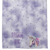 パープルユニコーングリッターハート シャワーカーテン (正面)