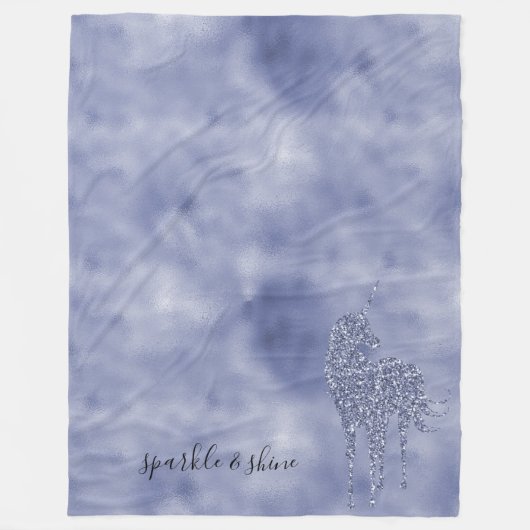 パープルユニコーングリッターパーソナライズされた フリースブランケット (正面)