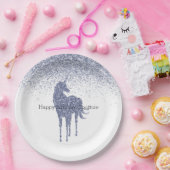 パープルユニコーングリッター パーソナライズされた ペーパープレート (パーティー)