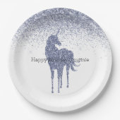 パープルユニコーングリッター パーソナライズされた ペーパープレート (正面)