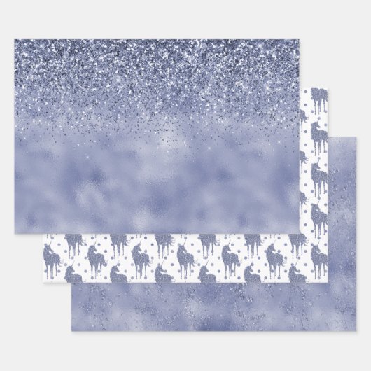 パープルユニコーングリッター ラッピングペーパーシート (セット)