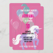 パープルユニコーンスターズ誕生日 招待状 (正面/裏面)