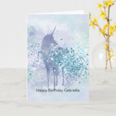 パープルユニコーンスパークルアクアキラキラ紙吹雪 カード (黄色い花)