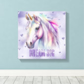 パープルユニコーンドリームグリッターハート キャンバスプリント (インサイチュ (ウッドフロア))
