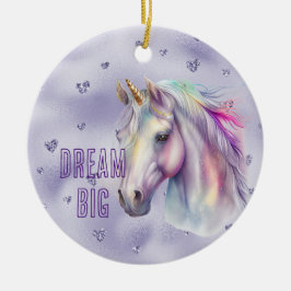 パープルユニコーンドリームグリッターハート セラミックオーナメント