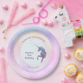 パープルユニコーンパステルホログラフィックスターリー銀河系 ペーパープレート (パーティー)