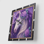 パープルユニコーンフローラファンタジー スクエア壁時計 (傾斜)