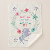 パープルユニコーンベビーガール誕生統計ウォーターカラー シェルパブランケット (正面)