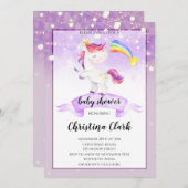 パープルユニコーンベビーシャワー招待状ガール 招待状 (正面/裏面)