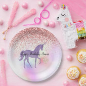 パープルユニコーンレインボーピンクグリッタースパークルハート ペーパープレート (パーティー)