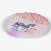 パープルユニコーンレインボーピンクグリッタースパークルハート ペーパープレート (アングル)